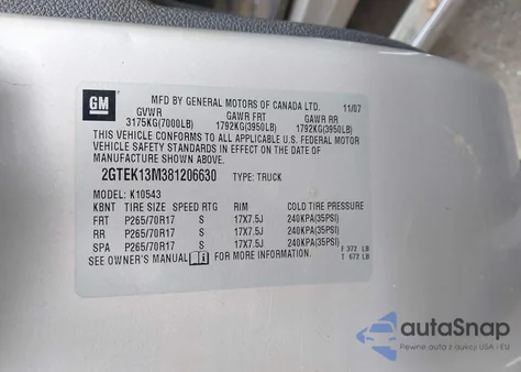 2008 GMC Sierra 1500 Sle1 z USA, uszkodzony, nr VIN 2GTEK13M381206630